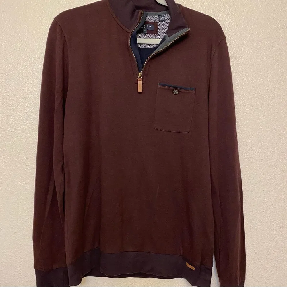 Ted Baker London Bevyhil Burgundy Quarter-Zip Pullover Men’s Size 3 Small Medium